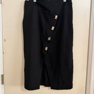 White House Black Market Black Asymmetrical Skirt with Gold Buttons